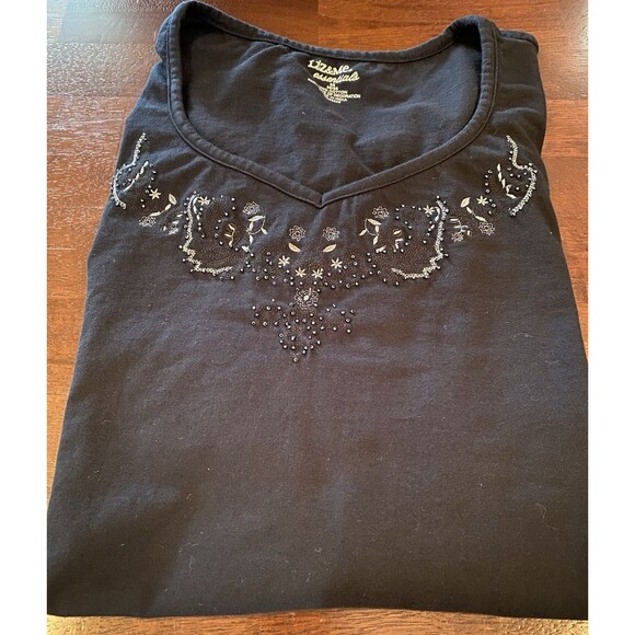 LIZ & ME CATHERINES Black Beaded Embroidered Shirt 3/4 Sleeve Plus Size 26/28 - Picture 6 of 7